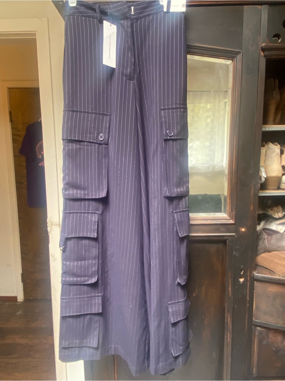 Anthropologie Navy Pinstripe High-Rise Trousers